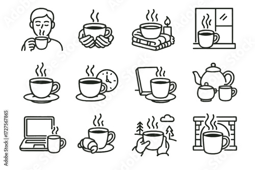 Holding coffee setting hot steaming icon person cup working time drink vector