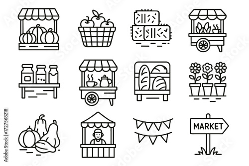 Pile autumn tent market vector spice stand bales icon icons banner stall