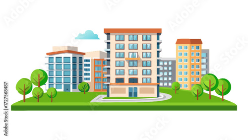 Apartment buildings residential real estate city skyline urban landscape architecture design vector art