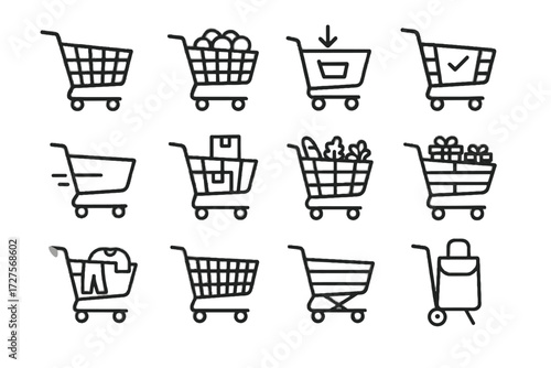 Icon vector metal empty clothes gifts foldable cart boxes icons trolley shopping