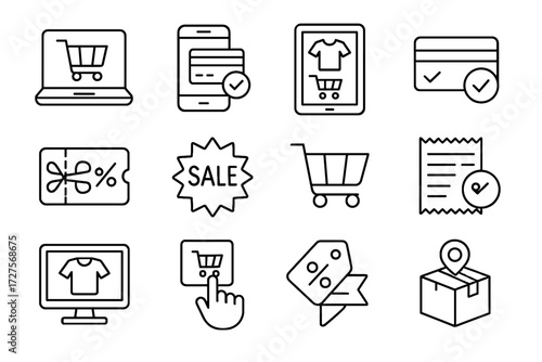 Shopping promo deal online sale icon payment icons vector tablet laptop to