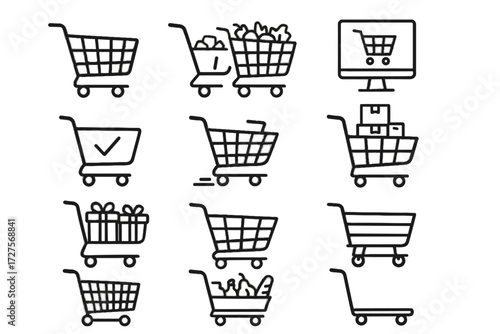 Wooden gifts online empty icon full icons foldable checkout vector shopping cart