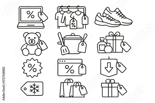 Collection vector icons offers sale discounts electronics bundles icon tags kitchenware discounted