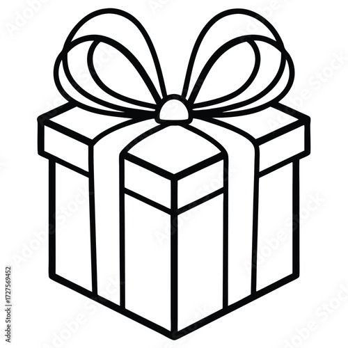 Gift Box with Ribbon Line Art present