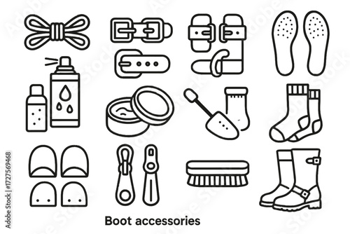 Boot vector icon shoetree icons laces heel straps waterproof caps accessories gaiters