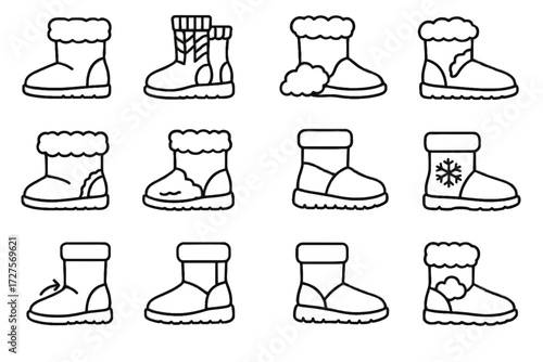 Plush cozy padded boot thermal icon trim lining vector fit knitted boots