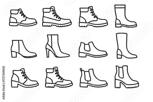 Boot chelsea platform combat collection icon casual ankle boots vector hiking city