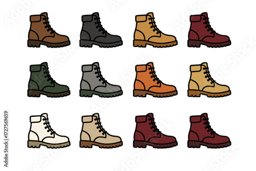Brown orange mustard icon boot cream vector maroon burgundy black colorful grey
