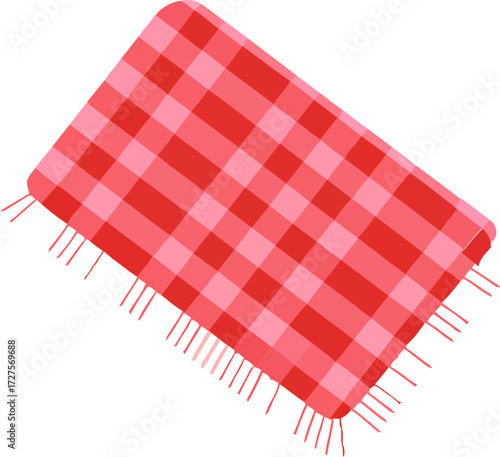 Red and Pink Gingham Picnic Blanket Laid Out Flat Graphic