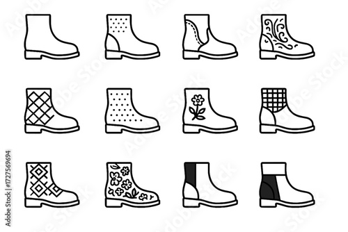Pattern vector block icon printed boot plaid floral icons plain studded geometric