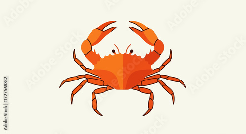 A vibrant orange crab with raised claws, depicted as a flat illustration against a subtle creamcolored background