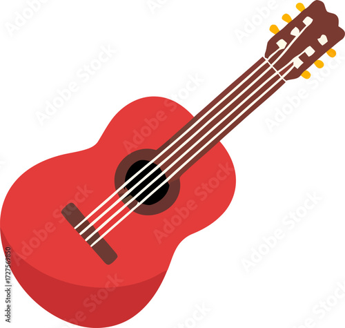 Vibrant Red Acoustic Guitar Illustration with Strings and Headstock Details