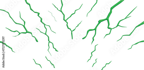 Shiny neon-green cracks with 3D glossy effect on black background, bold toxic fracture design for gaming, sci-fi, and edgy creative artwork.