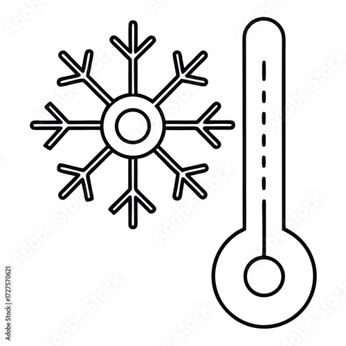 Snowflake and thermometer outline icons winter cold
