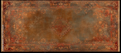 Antique Persian Rug: Detailed Floral Design, Aged Texture, Earthy Tones, Artistic Composition.