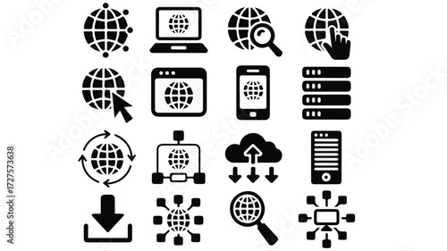 Global network technology and data icons globe internet