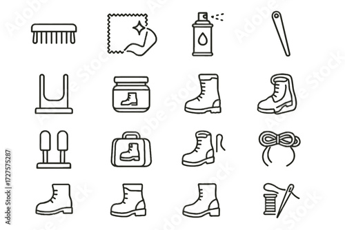 Care protective conditioner boot vector shoehorn stitching icons bag spray cloth icon