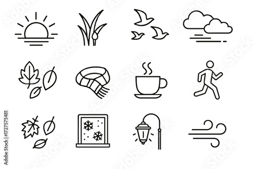 Light falling jogging morning autumn collection breeze icons window vector mist icon