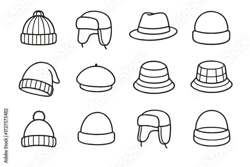 Vector slouchy ear thermal knitted hat cozy icon bucket collection crown beanie