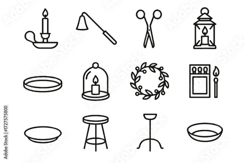 Decorative lighter icons protective lantern accessories vector candle ring icon dish wick