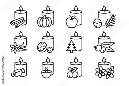 Cranberry scent candle icons cinnamon vector floral icon cedar coffee pine spice