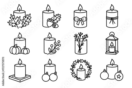 Small icon ornaments acorns vector leaves accents flowers autumn pumpkins tray candle