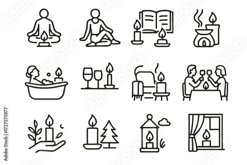 Relaxing candle scented vector icons aromatherapy night reading icon ambiance dinner ritual