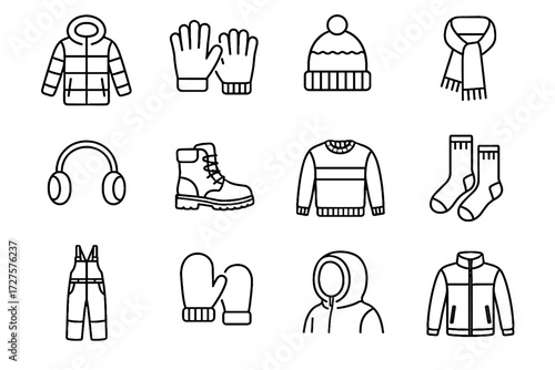 Icons hood hat vector winter earmuffs thermal icon pants coat clothing mittens