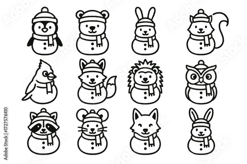 Bird icon vector squirrel snow arctic penguin snowman bear polar mouse friends