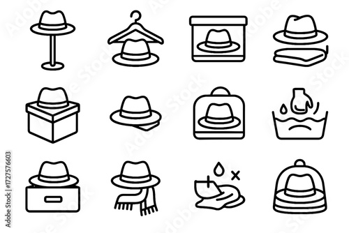 Hanger icons care dry hat cover gentle vector protection icon box air