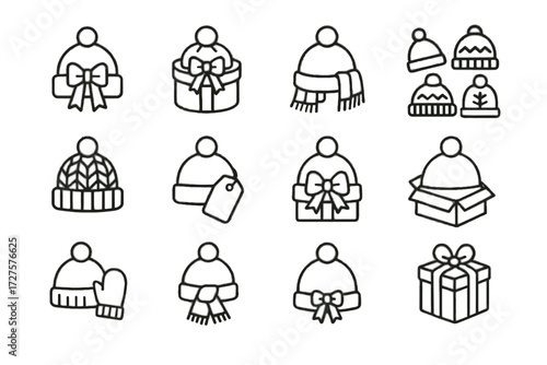 Mittens gift icon small vector hat winter paired matching decorative festive wrapped