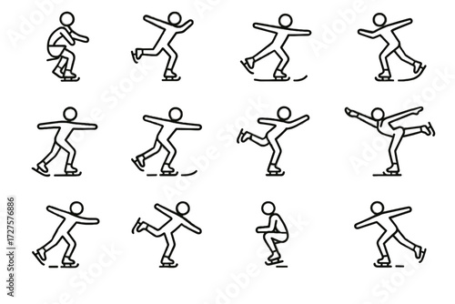 Sit edge toe axel spin vector icon glide step ice jump skating