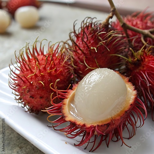 Wallpaper Mural tropical fruit rambutan on white background Torontodigital.ca