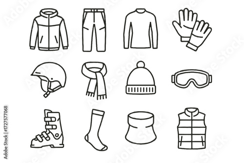 Warmer thermal ski clothing socks icons neck icon boots beanie goggles helmet