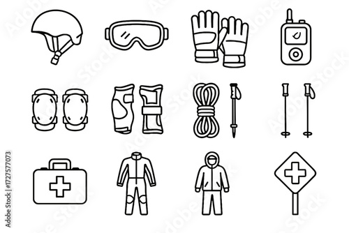 Layered vector first icons ski knee beacon sign avalanche protective safety icon