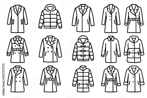 Wool long icon trench jacket icons vector winter insulated pea coat parka