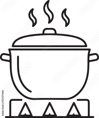 Simple line art icon of a pot steaming on a stove