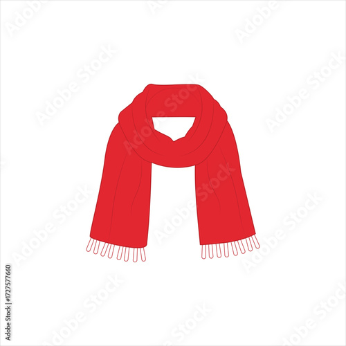 Red Knitted Scarf Vector Illustration – Winter Clothing Accessory