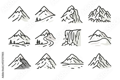Rocky avalanche alpine icon drift plateau snowy area mountain vector silhouette