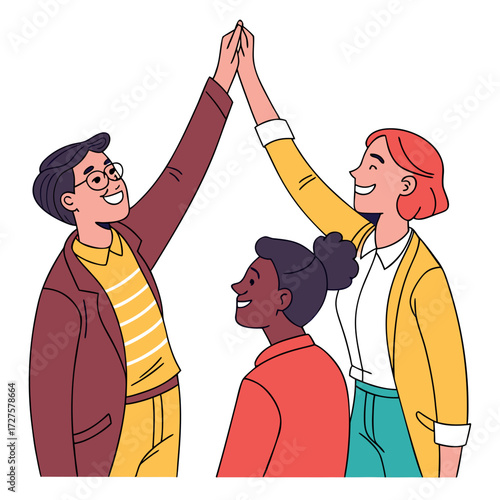 Diverse team giving high five celebration success diversity