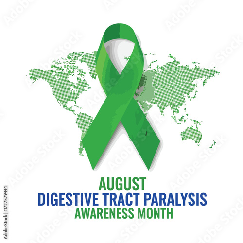 Vector art of green ribbon for digestive tract paralysis awareness month in august, promoting support and understanding