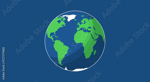 A vibrant illustration of planet earth, showcasing continents in green against a deep blue background, symbolizing global connection and geography