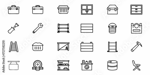 Essential tools and workshop equipment icons for DIY projects construction and repair needs symbolizing industry and craftsmanship for your next design