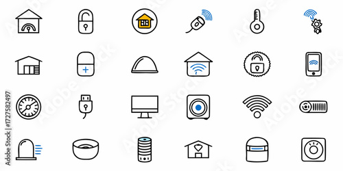 Captivating collection of modern smart home icons illustrating connected living, security, and technology for innovative digital projects and presentations