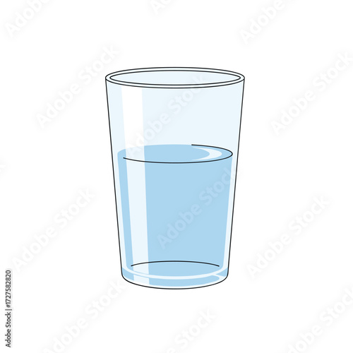 A clear glass filled with light blue liquid to approximately half its capacity.