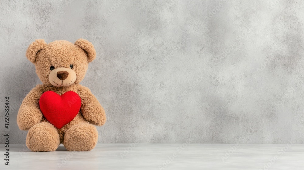 Obraz premium Adorable teddy bear holding red heart valentines day
