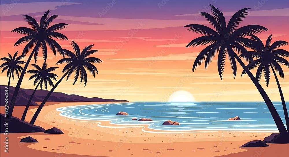 Obraz premium Beach Sunset Palms. (2)