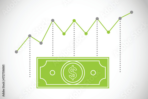 Green Dollar Bill with Rising Stock Market Graph Vector 