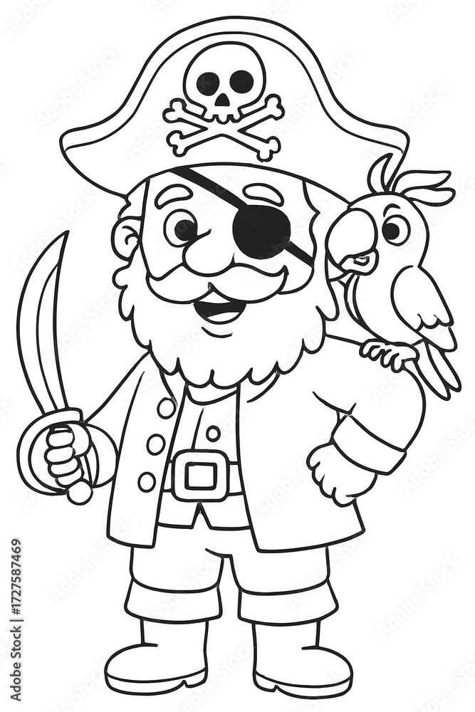 Fototapeta premium pirate with parot on shoulder coloring page for kids