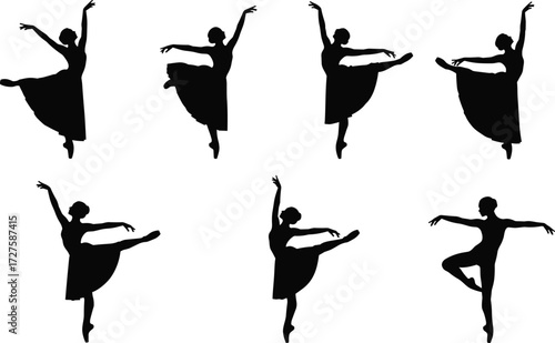 Ballet dancer silhouette, ballerina performing dance, graceful woman dancing, classical ballet pose, artistic performance, elegant movement, stage performance illustration